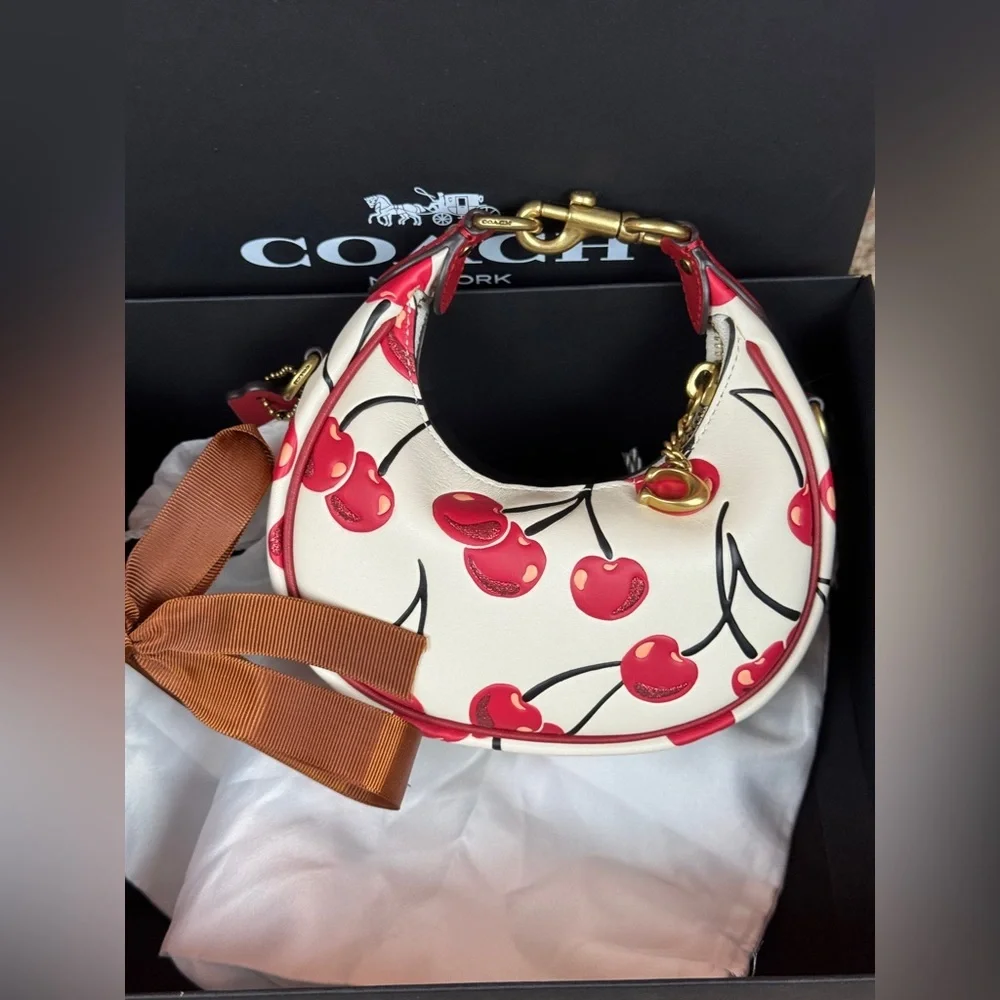 Coach Cherry Print Shoulder Bag in White and Red. #2 - Picture 3 of 11